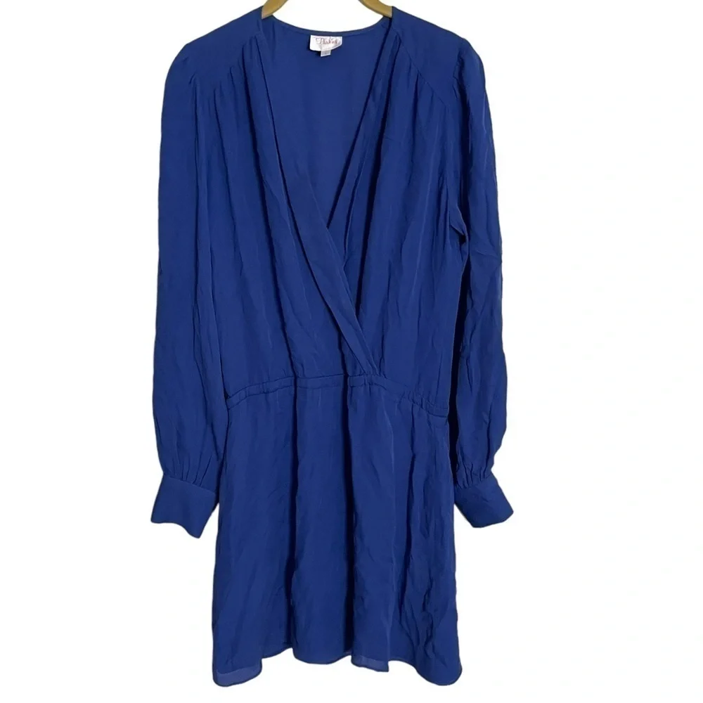 Parker Blue V Neck Silk Dress Small